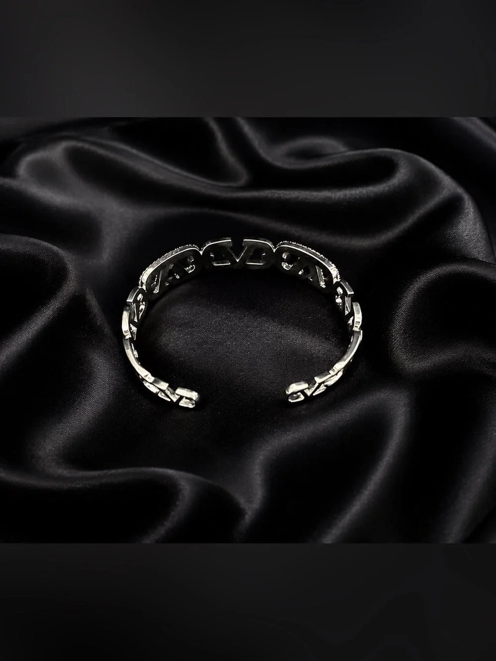 Silver Logo Link Bracelet with Crystal Accents